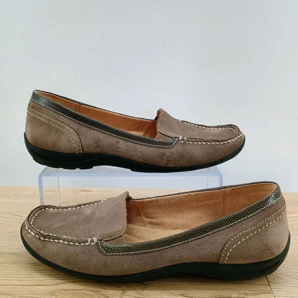 Naturalizer Womens 8.5 Taupe Leather Slip On Loafer Casual Walking Shoes